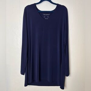 Susan Graver Modern Essentials Navy Liquid Knit V-Neck Tunic Women’s Large